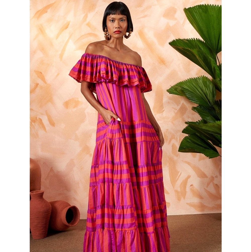 Erika Pena x Anthropologie Rita Bohemian Ruffle Tiered Stripe Maxi Dress - Picture 3 of 6
